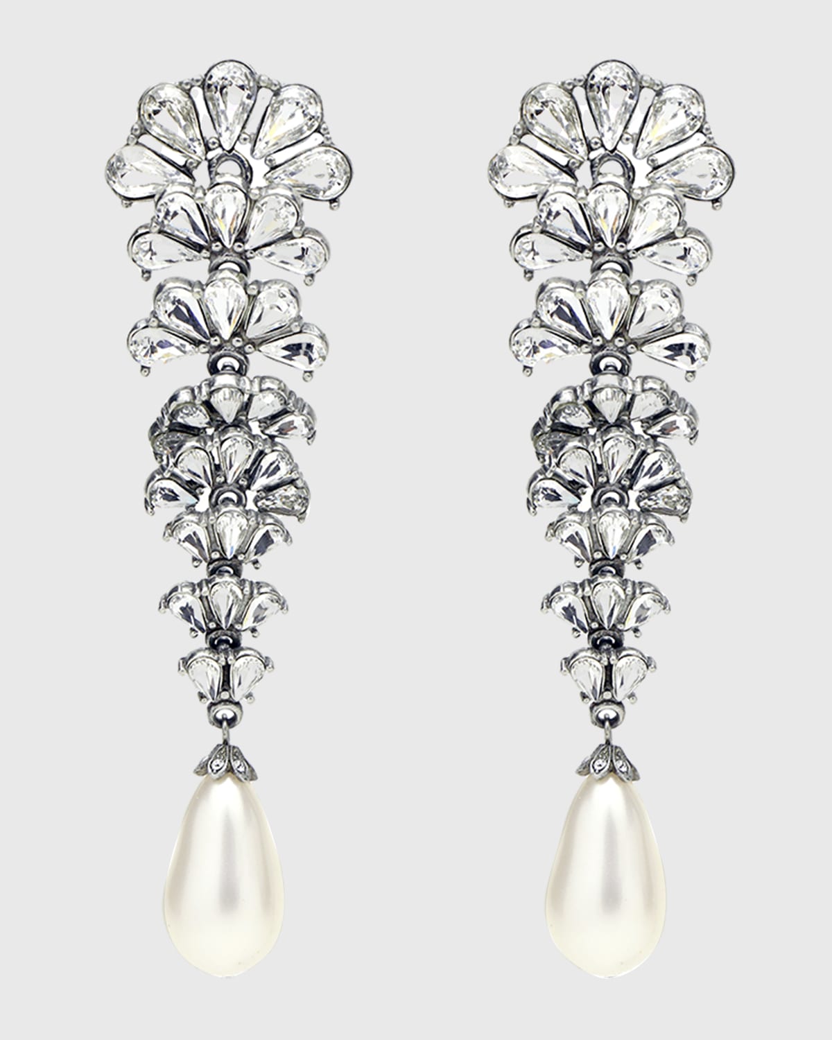 Ben-Amun Crystal Fan Earrings w/ Pearly Teardrop