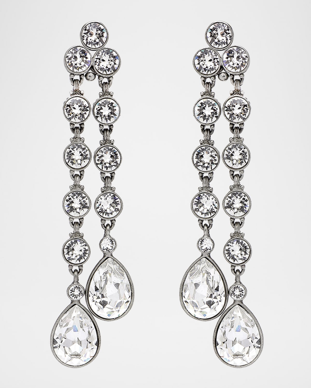 Ben-Amun Double Teardrop Crystal Dangle Clip Earrings