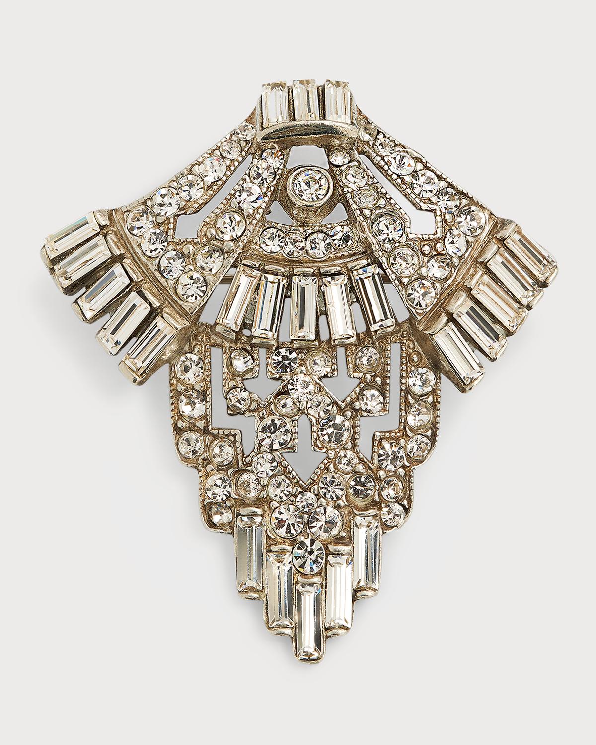 Silver Crystal Deco Brooch