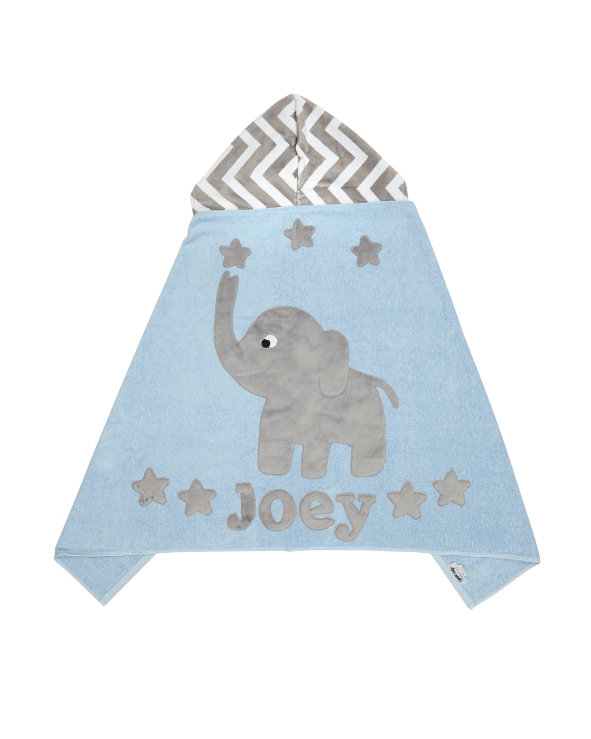 BOOGIE BABY PERSONALIZED BIG FOOT ELEPHANT HOODED TOWEL, GRAY,PROD210470530