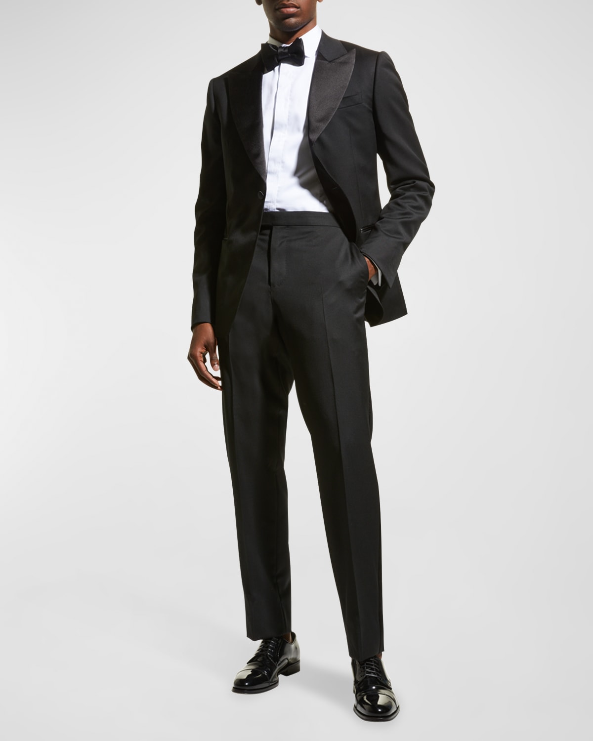 Mens Tailored Fit Black Wool Peak Lapel Premium Formal Tuxedo Dinner Suit 34-40" 