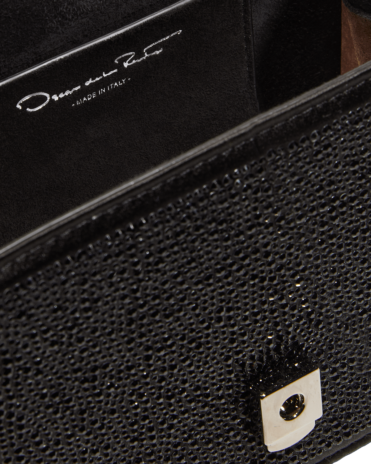 Oscar de la Renta Mini TRO Crystal Suede Crossbody Bag