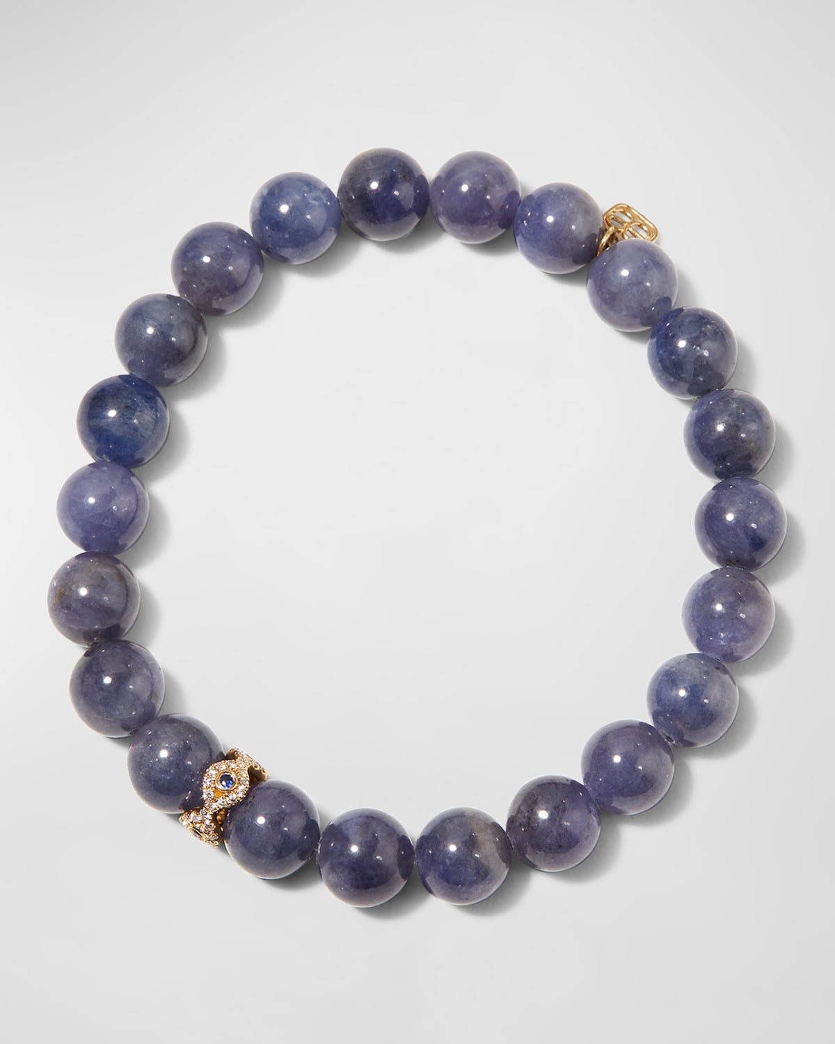 Sydney Evan Wooden Bead Bracelet w/ 14K Gold Diamond Evil Eye Charm