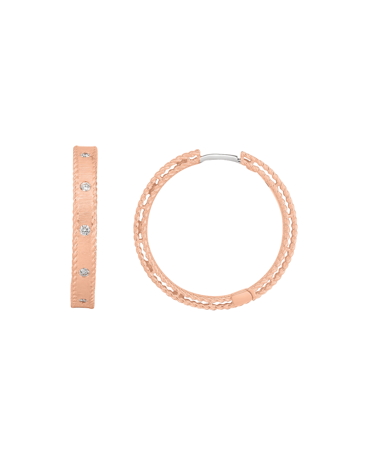 Roberto Coin Princess 18k Rose Gold Diamond Hoop Earrings