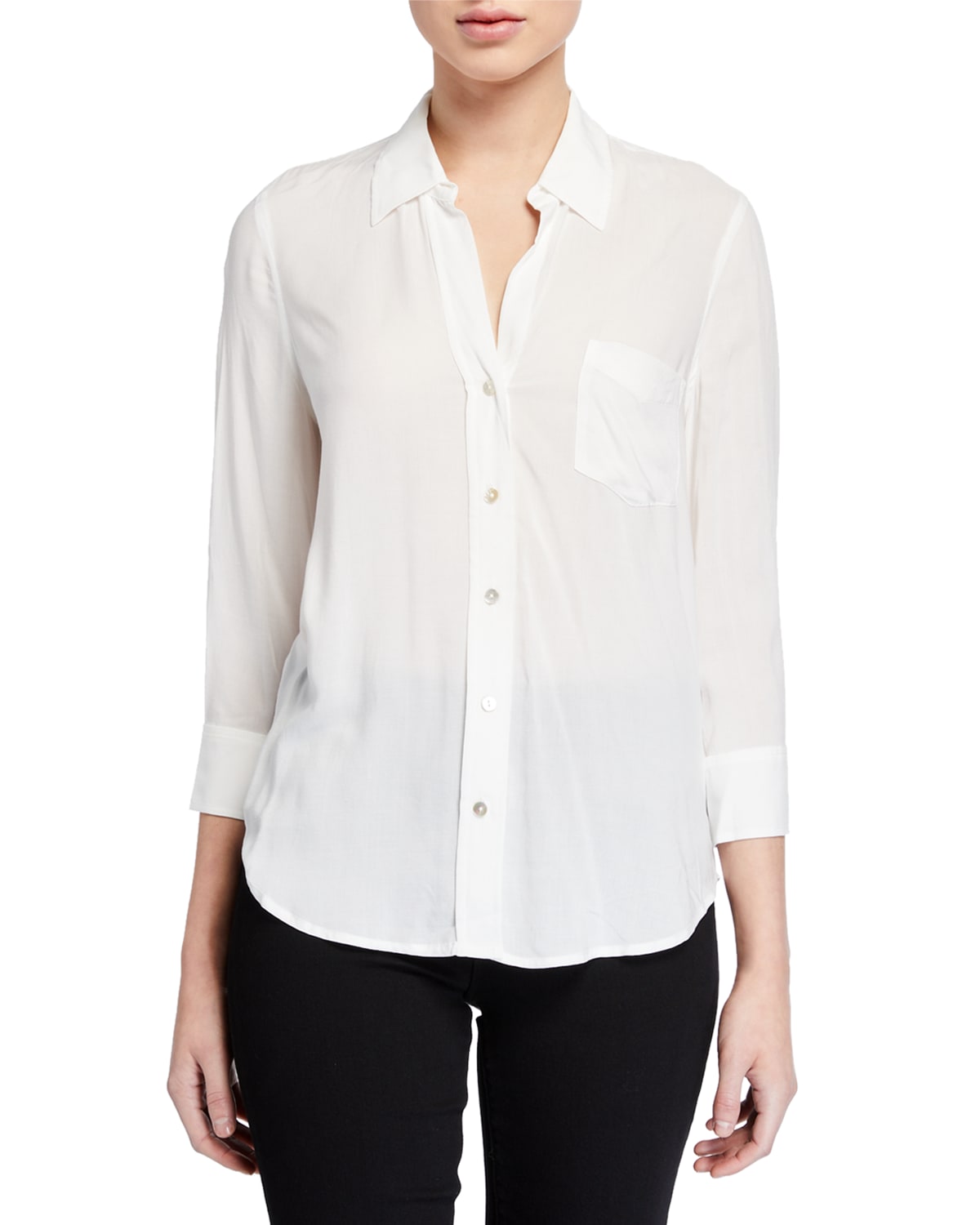 Three Quarter Sleeves Spread Collar Blouse | Neiman Marcus