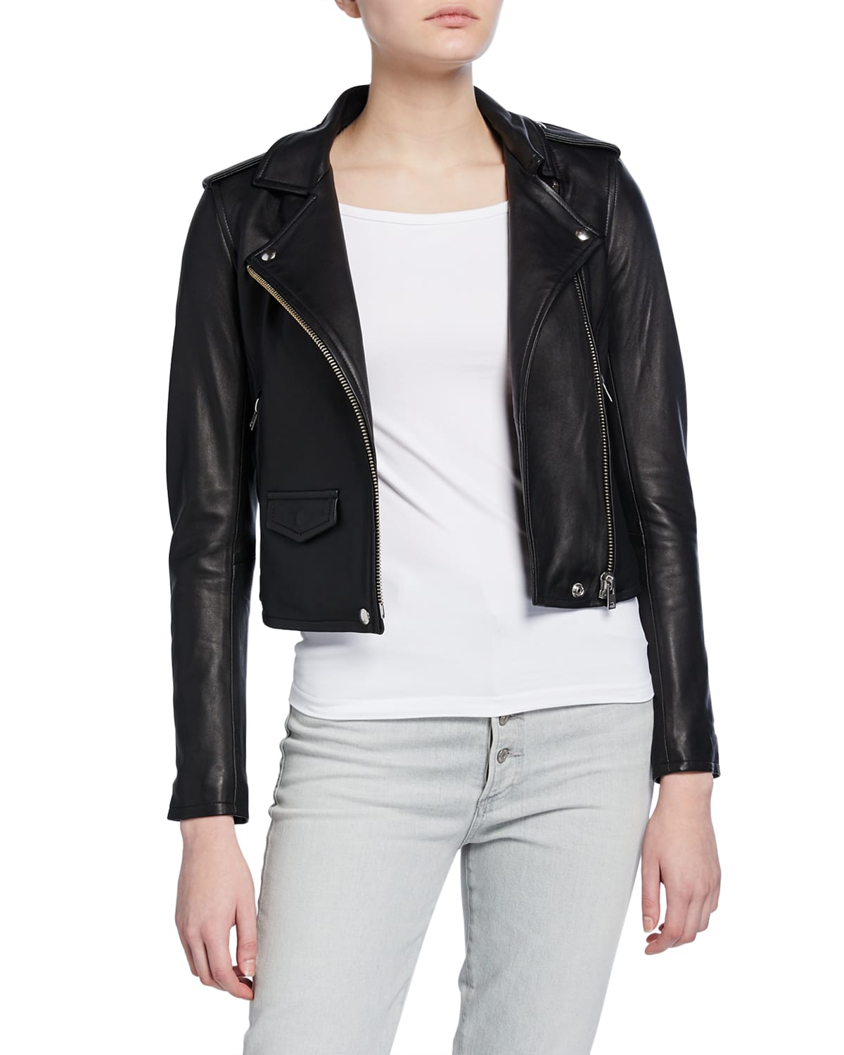 JOHN Cropped Faux Leather Biker Jacket-