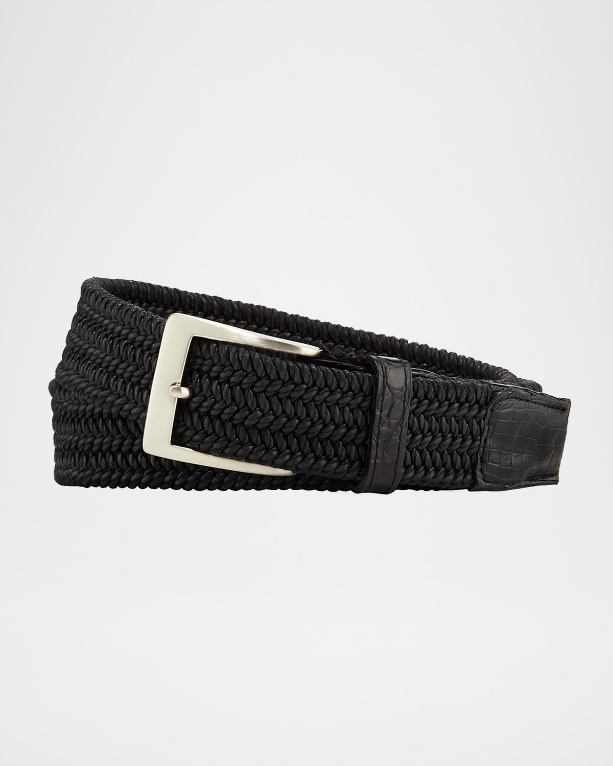W. Kleinberg Men's Sport Stretch Belt with Crocodile-Trim