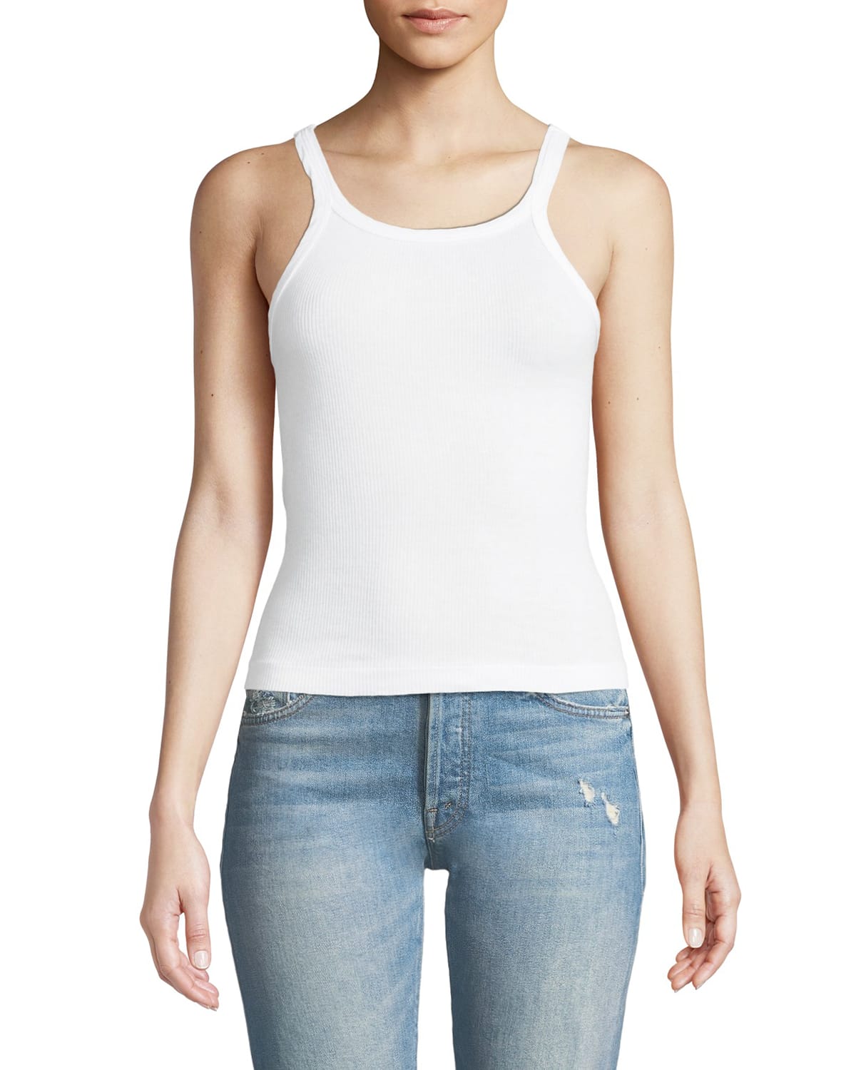 Vince Ribbed Scoop-Neck Tank Top | Neiman Marcus