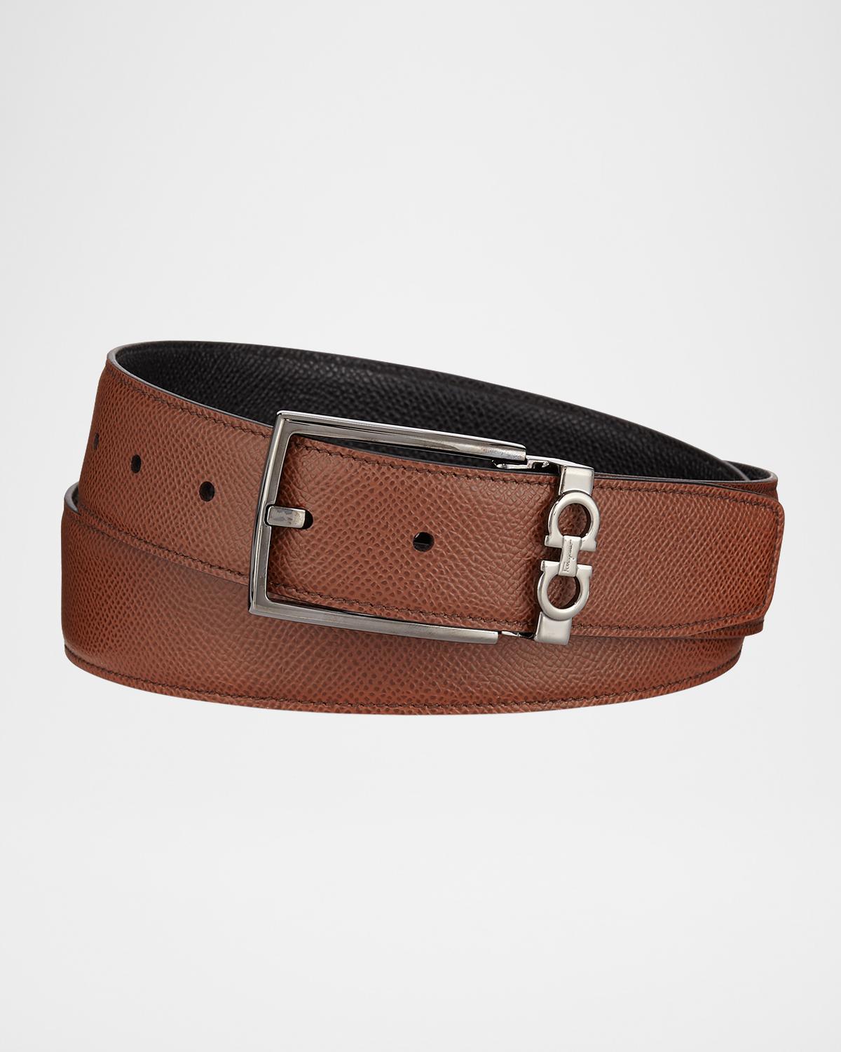 FERRAGAMO Men's Textured Leather Belt with Gancini Detail