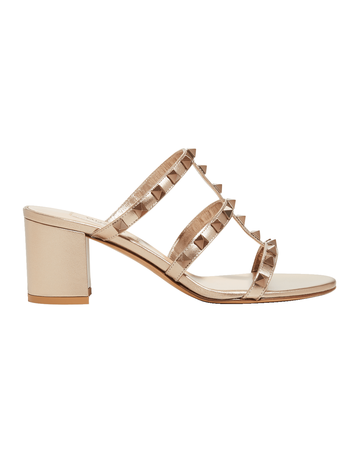 Valentino Garavani Rockstud Caged Metallic Leather Slide Sandals