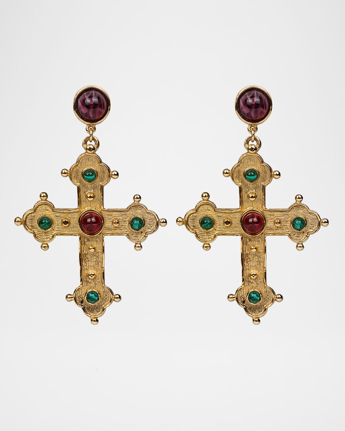 Ben-Amun 24k Gold Electroplated Ruby And Emeraldamy Cross Earrings