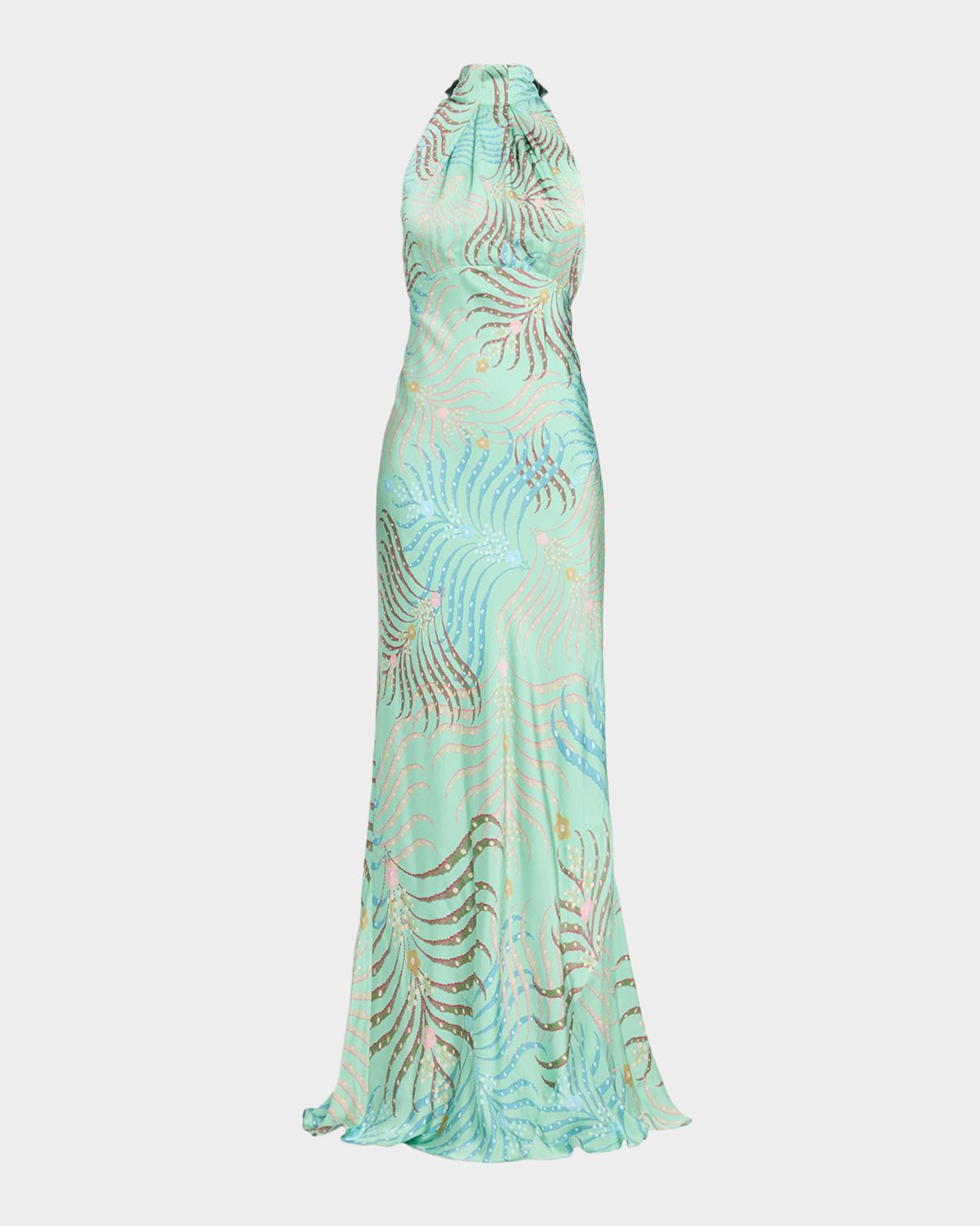 Saloni Michelle High-neck Gown In Ocean Palm