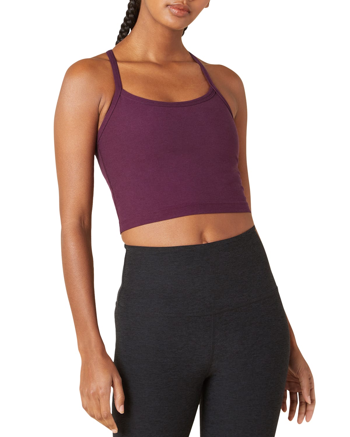 Shop Beyond Yoga Space-dye Slim Racerback Cropped Tank In Pewter Heather
