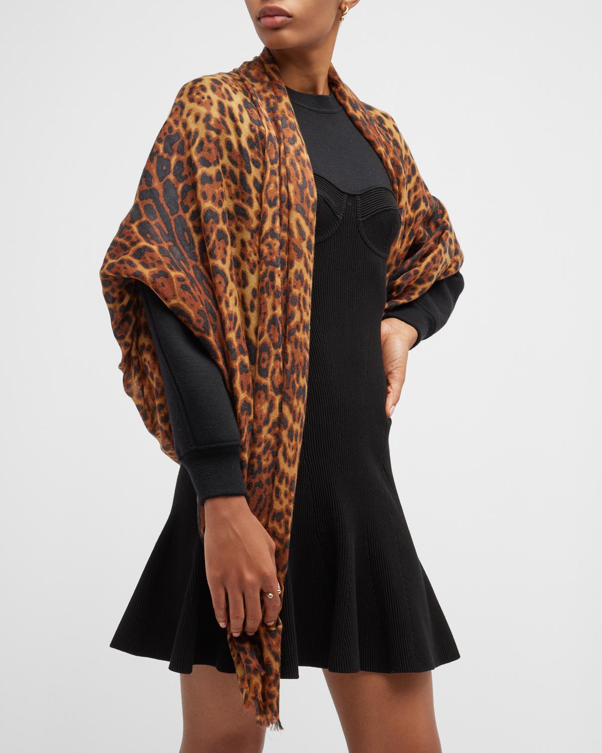 Sofia Cashmere Lightweight Cashmere Leopard-Print Scarf