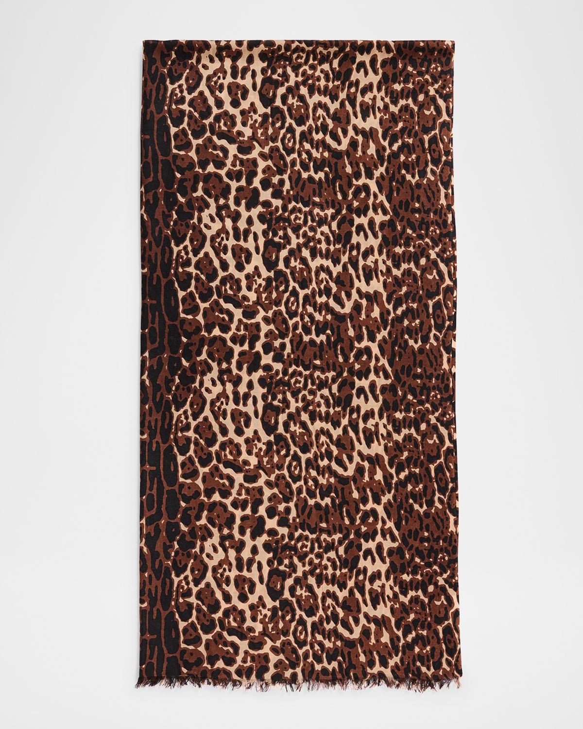 Sofia Cashmere Lightweight Cashmere Leopard-Print Scarf