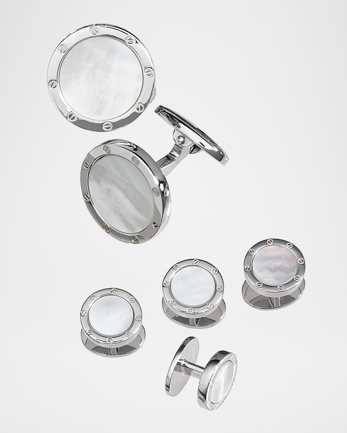 Jan Leslie Round Mother-of-Pearl Cuff Link and Stud Set
