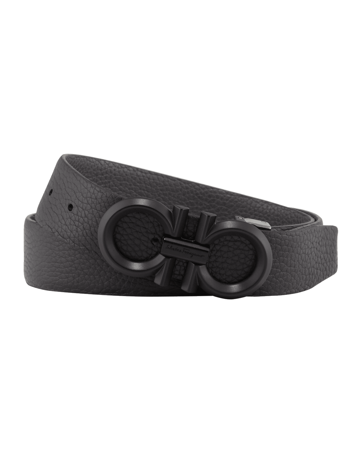 Ferragamo Men's Reversible Textured Leather Belt with Beveled Gancini Buckle