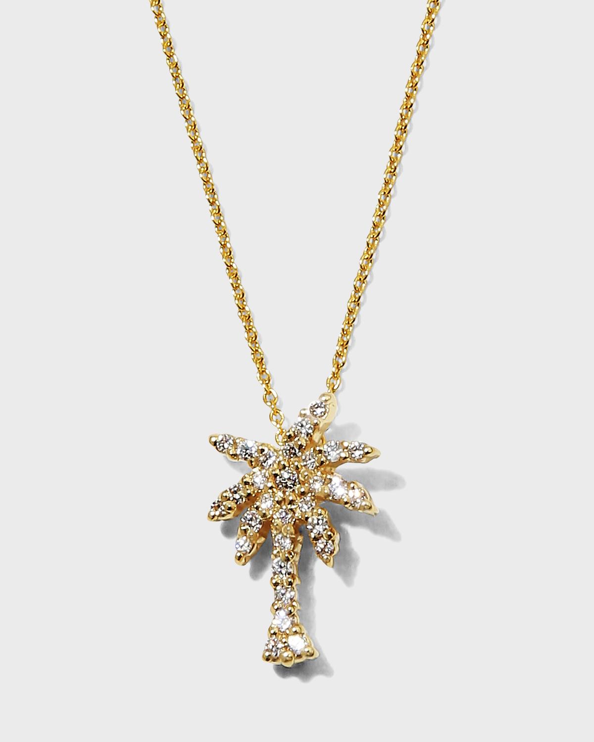 18k Gold Diamond Palm Tree Pendant Necklace