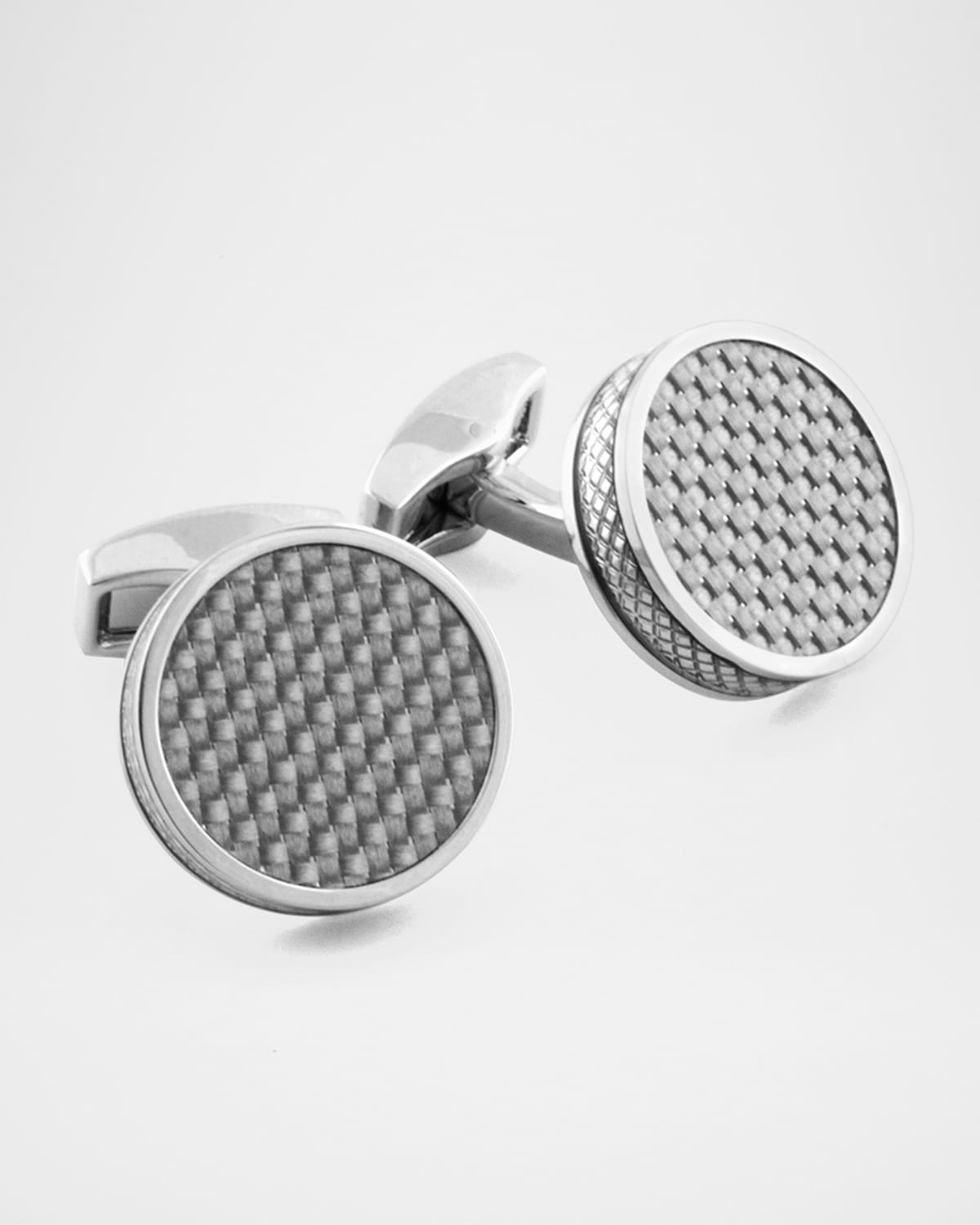 Tateossian Rhodium-Plated Carbon Fiber Round Cuff Links