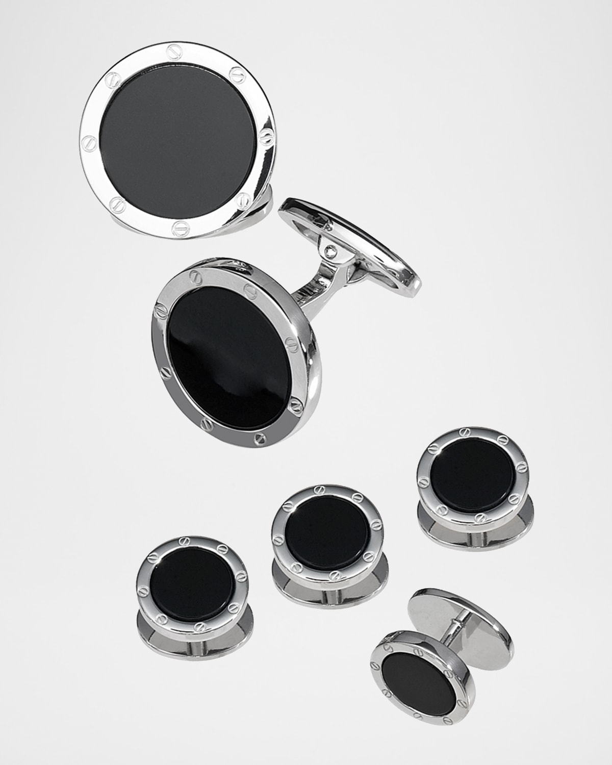 Jan Leslie Round Onyx Cuff Link and Stud Set