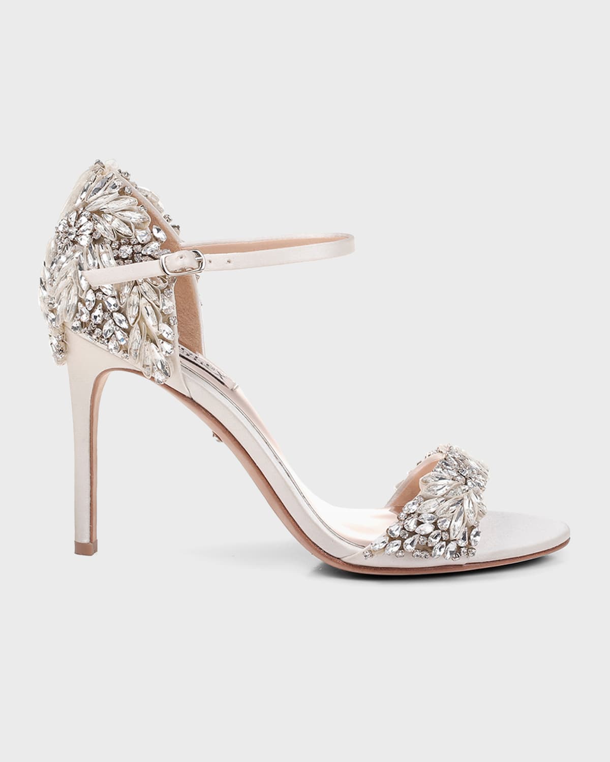 Badgley Mischka Fiona Embellished Satin Kitten-Heel Sandals | Neiman Marcus