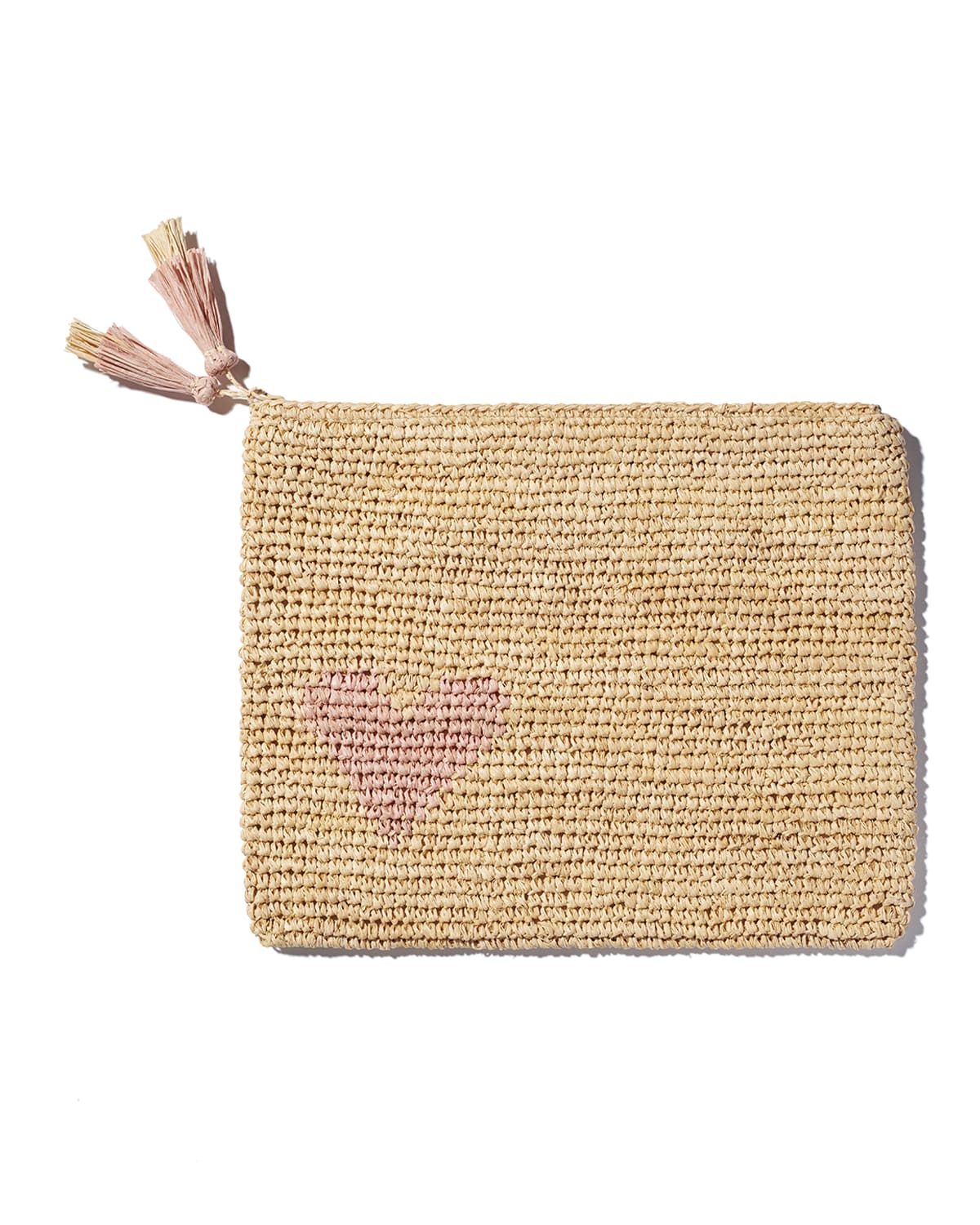 AERIN Heart Raffia Zip Pouch