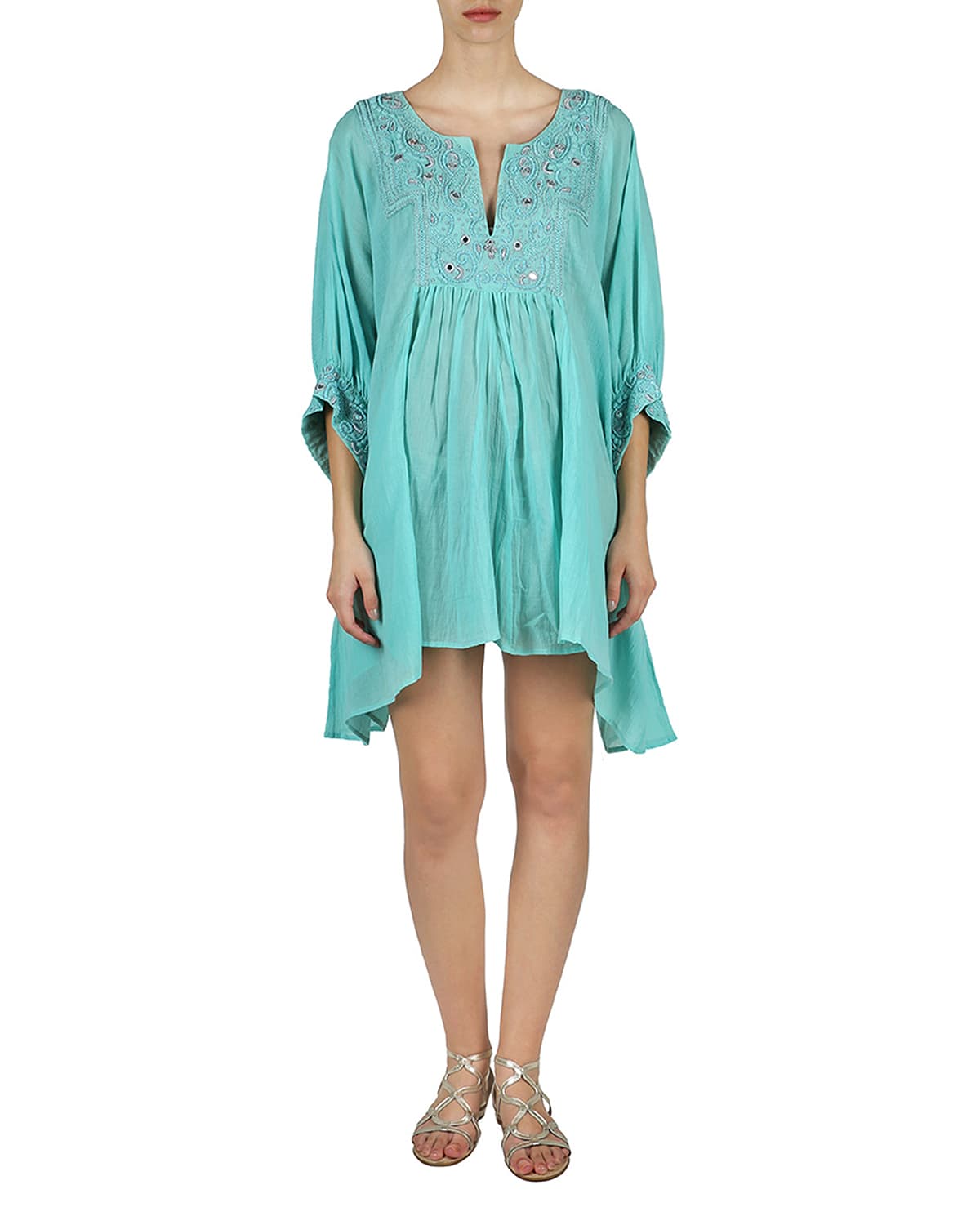 Tory Burch Ravena Embroidered Linen Beach Caftan | Neiman Marcus