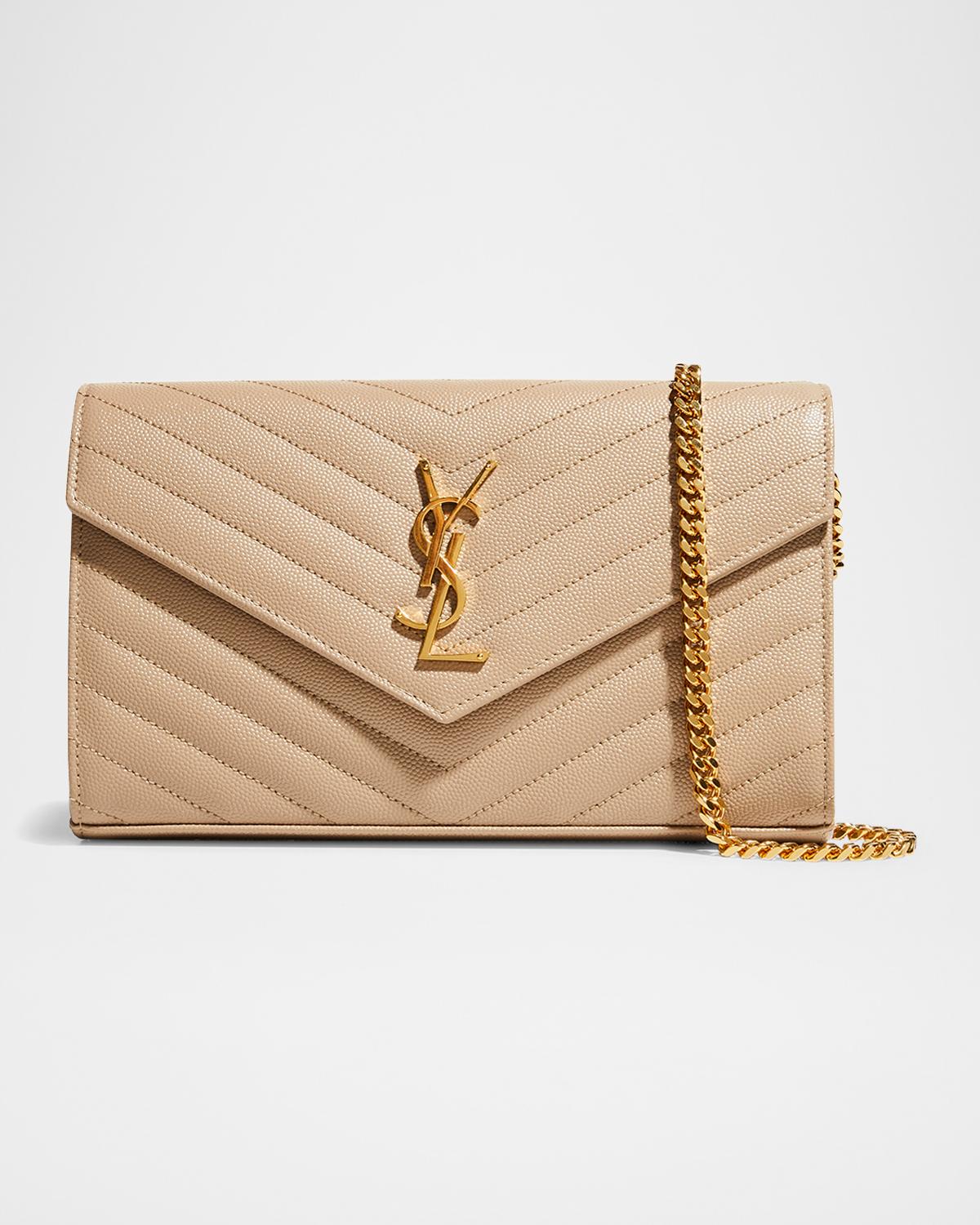 YSL Monogram Large Wallet on Chain in Grained Leather