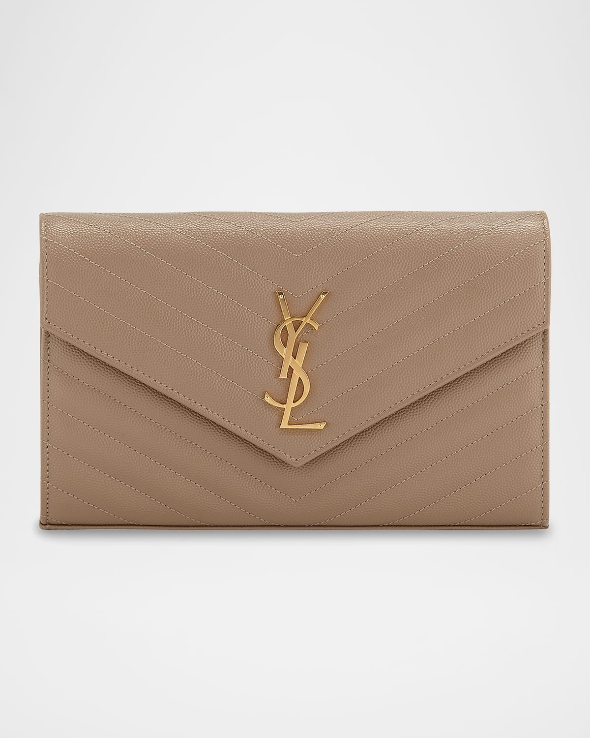 Saint Laurent YSL Monogram Large Wallet on Chain in Grained Leather