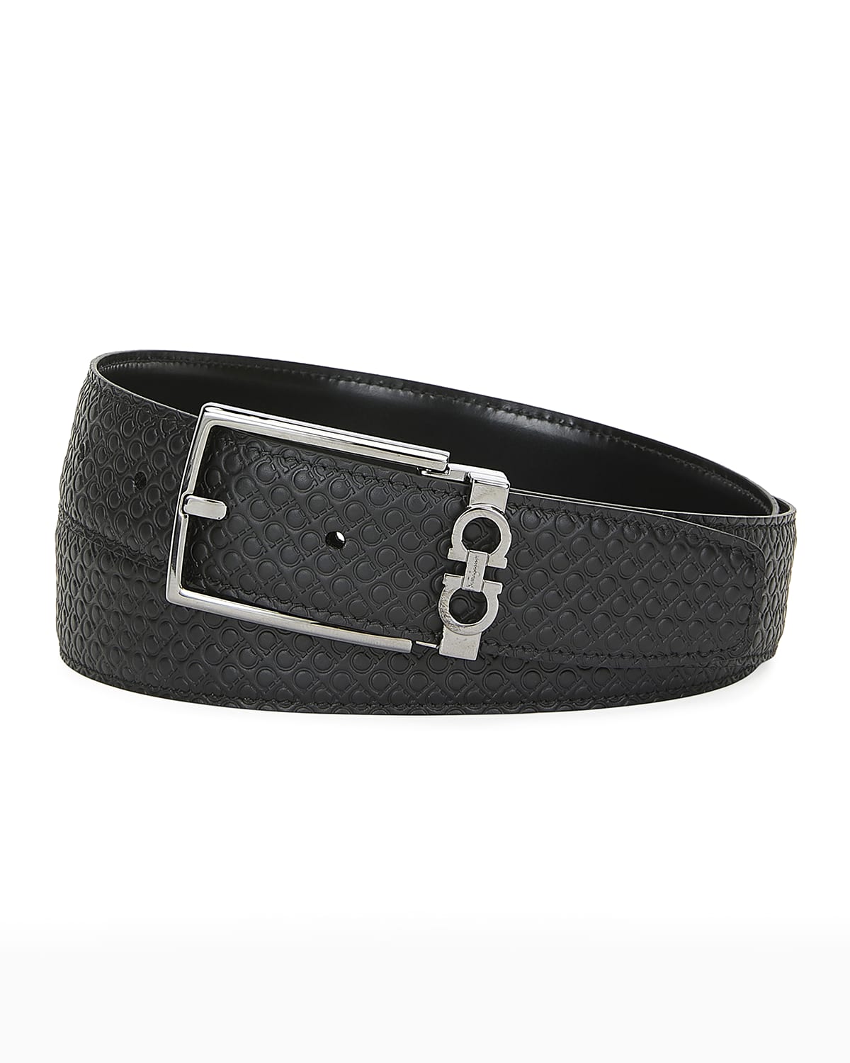 Salvatore Ferragamo Men's Textured Leather Gancini Belt Neiman Marcus