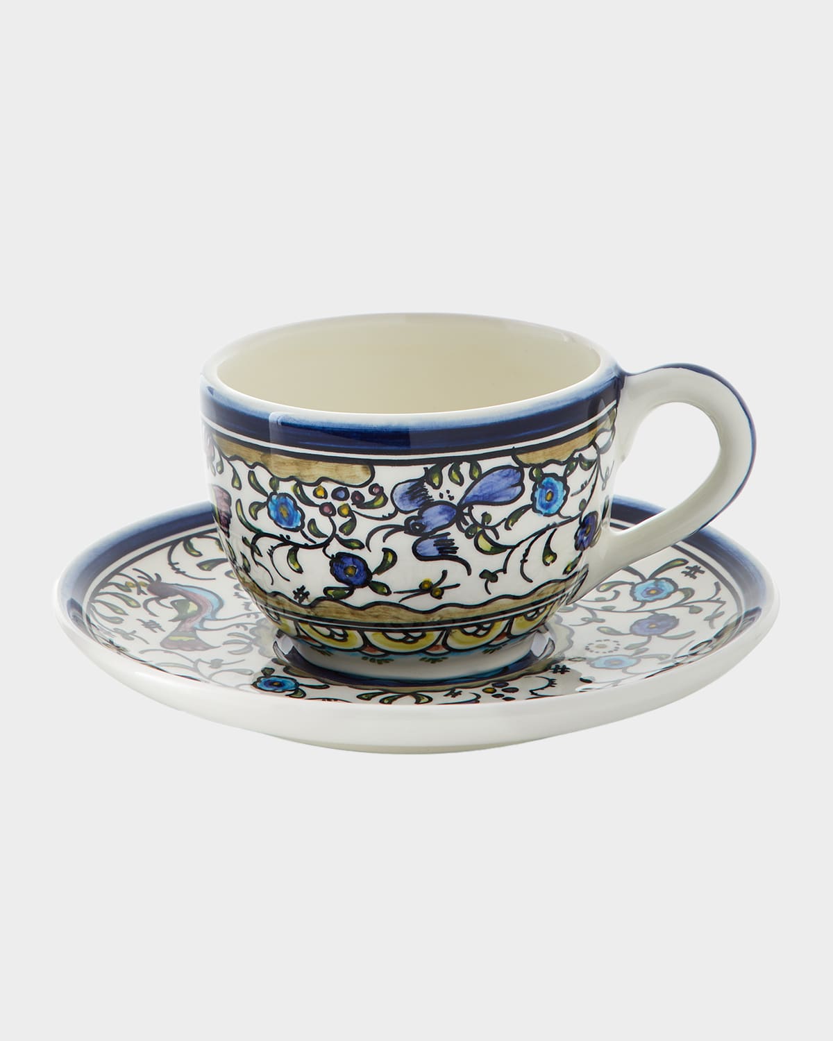 Neiman Marcus Pavoes Blue and Green Cups & Saucers, Set of 4