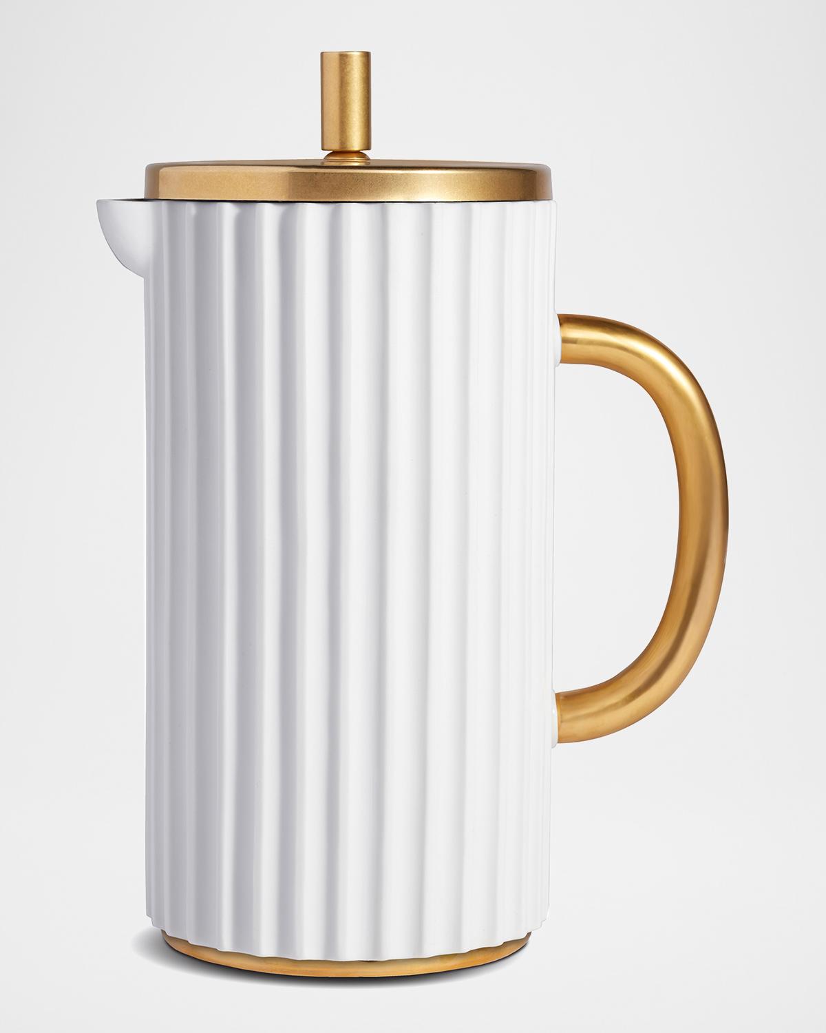 White L'Objet Ionic French press with gold handle