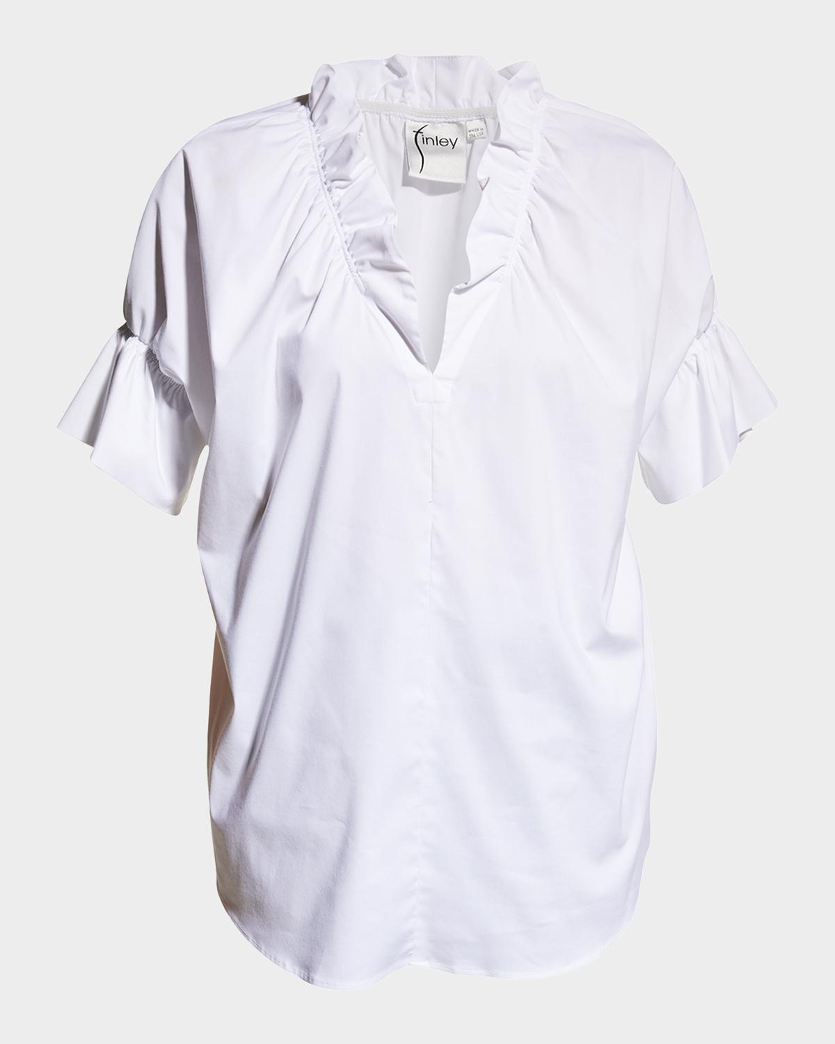 Finley Crosby Flounce Neck & Sleeve Silky Poplin Shirt