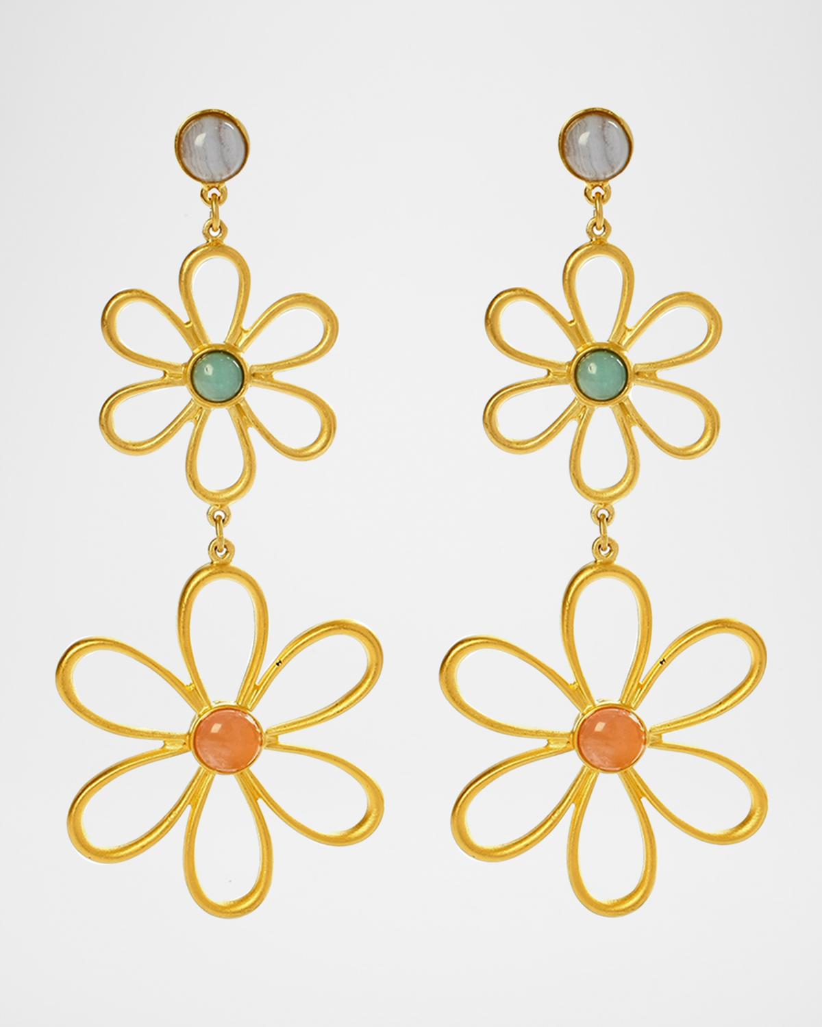 Hippie Flower & Bead Drop Earrings