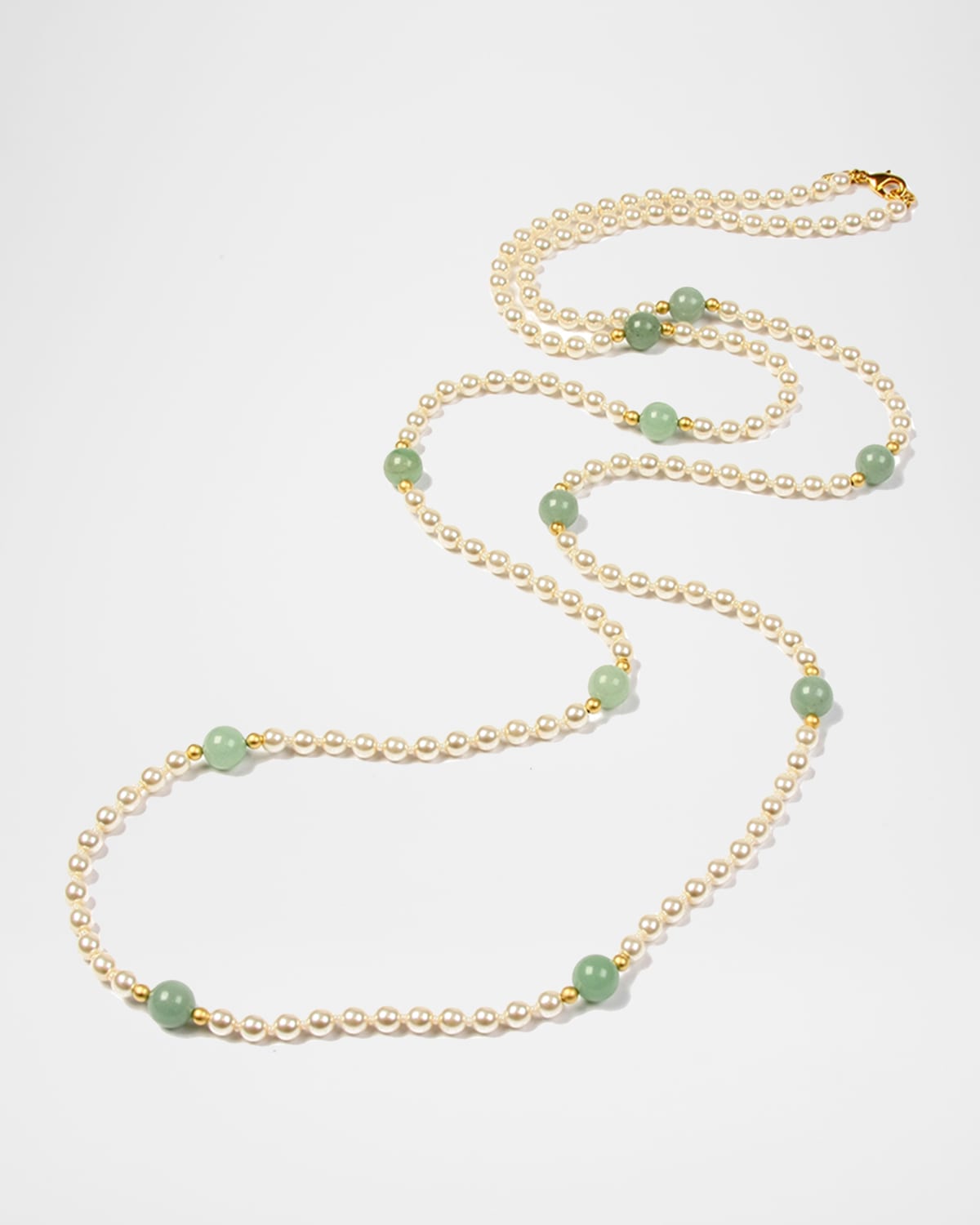 Ben-Amun Hippie Jade Bead & Pearly Long Necklace