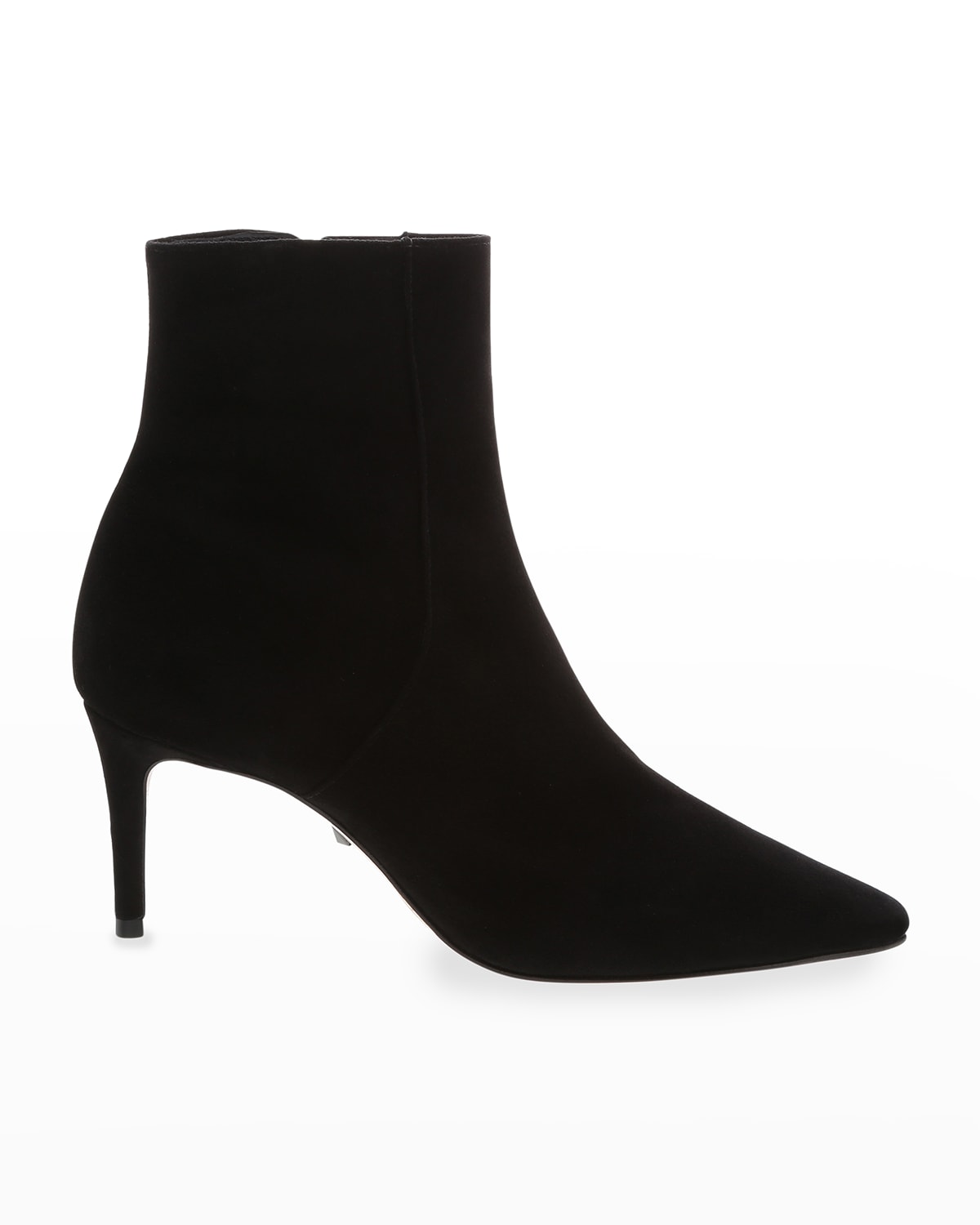 black pointed toe booties suede