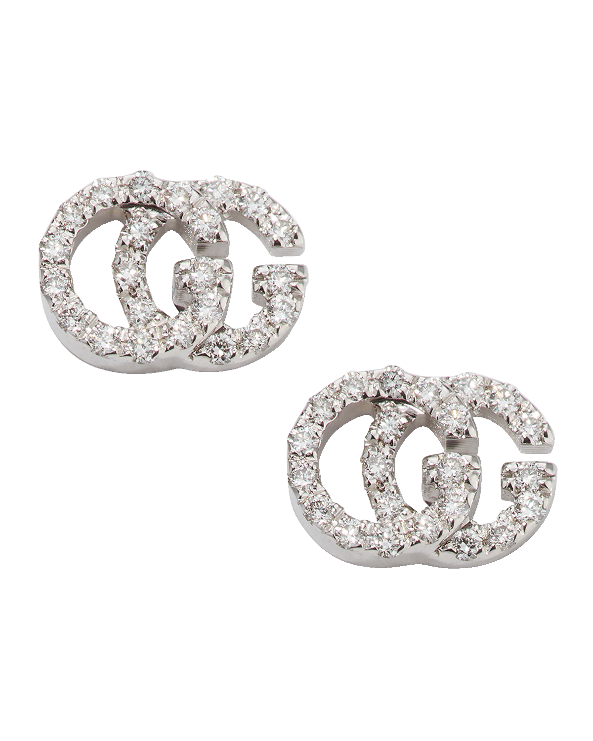 Gucci Running G Pave Diamond Stud Earrings in 18K White Gold