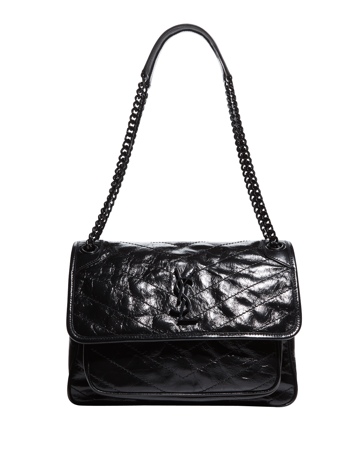 Saint Laurent Niki Medium Flap YSL Shoulder Bag in Crinkled Leather