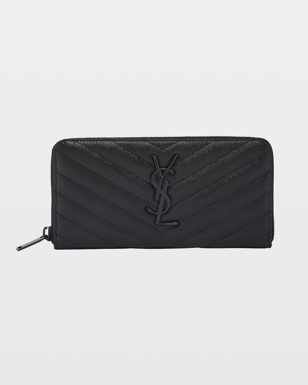 Saint Laurent YSL Monogram Large Zip Wallet in Grained Leather