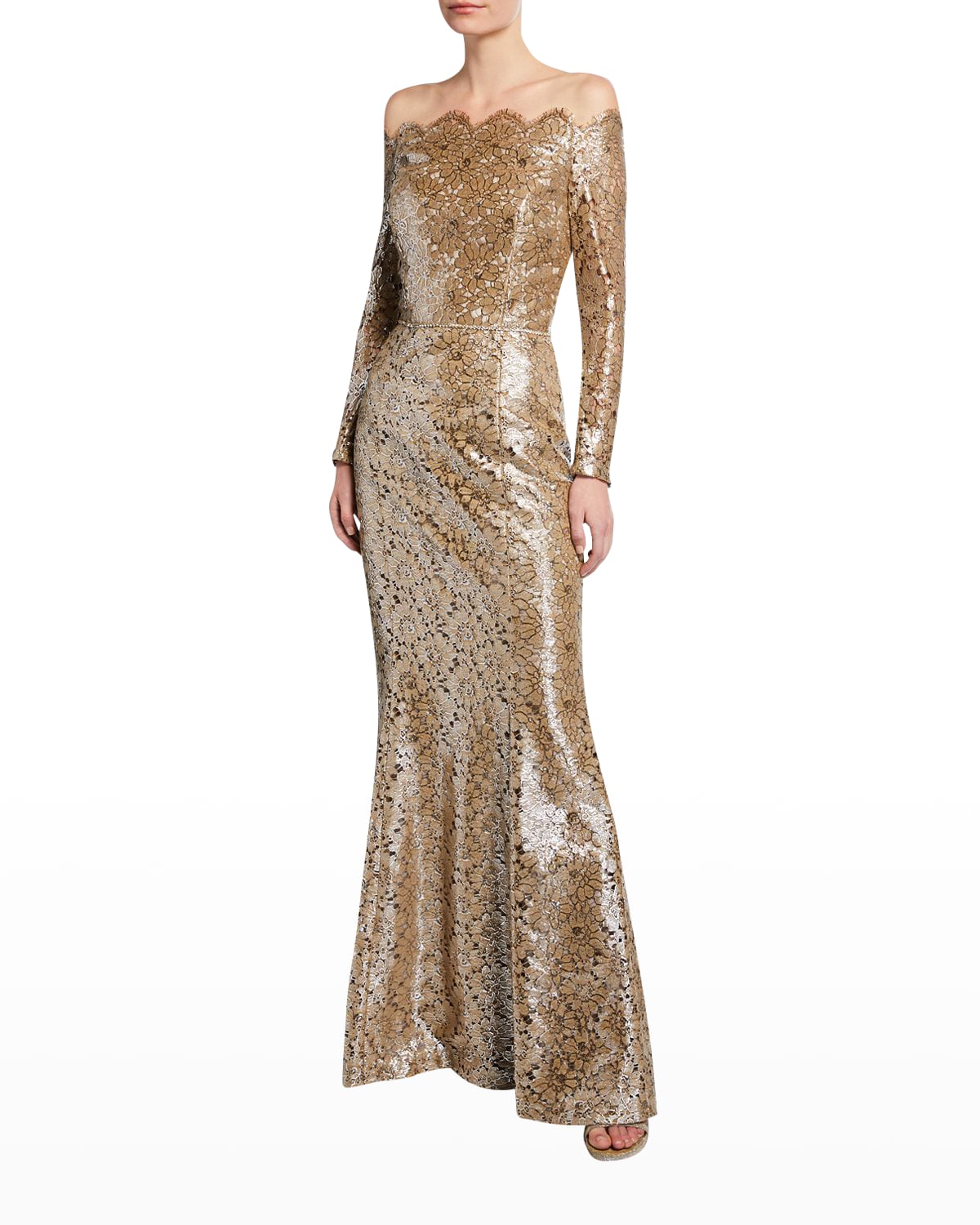 Gold Long Sleeves Gown | Neiman Marcus