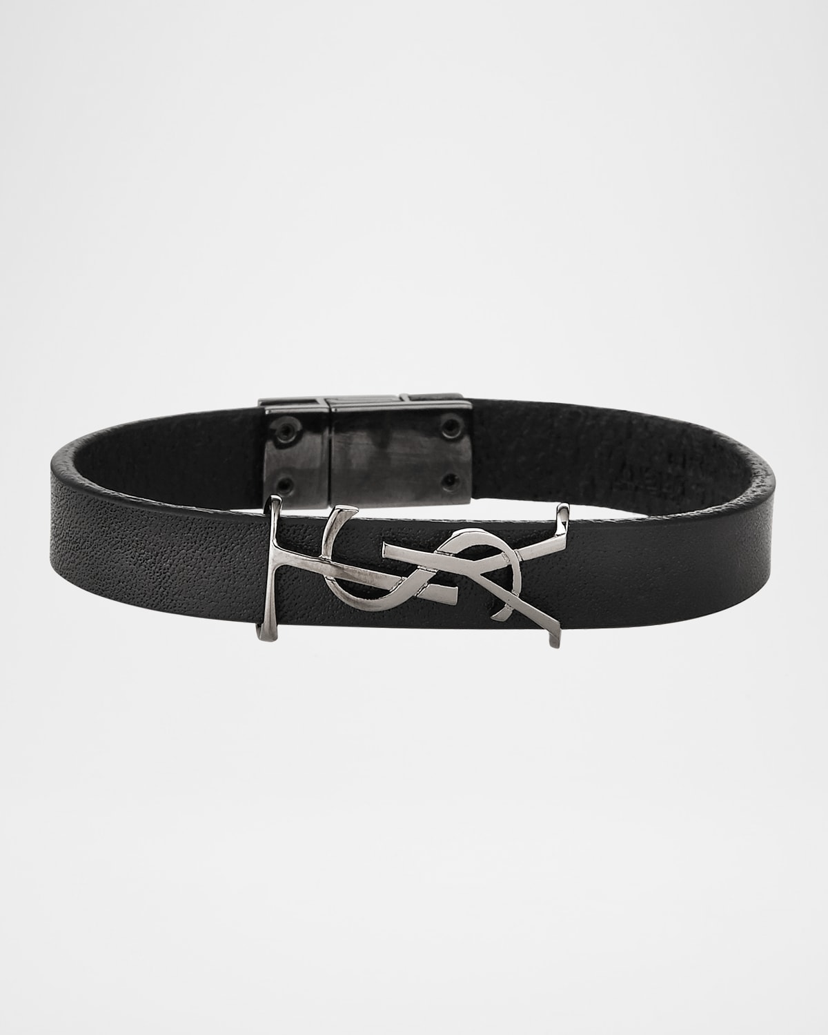 Saint Laurent Leather YSL Monogram Bracelet, Black, Size Small