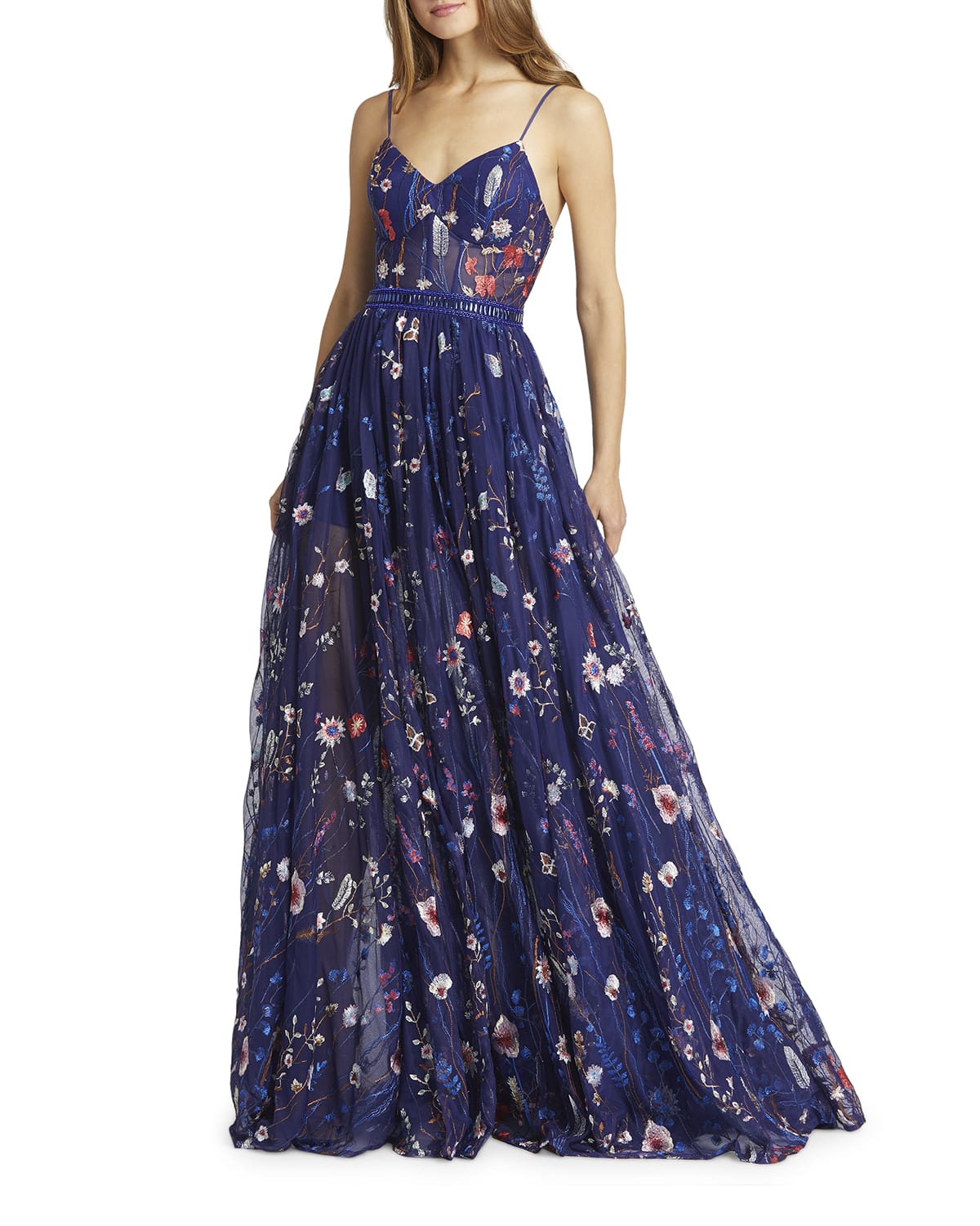 blue embroidered gown