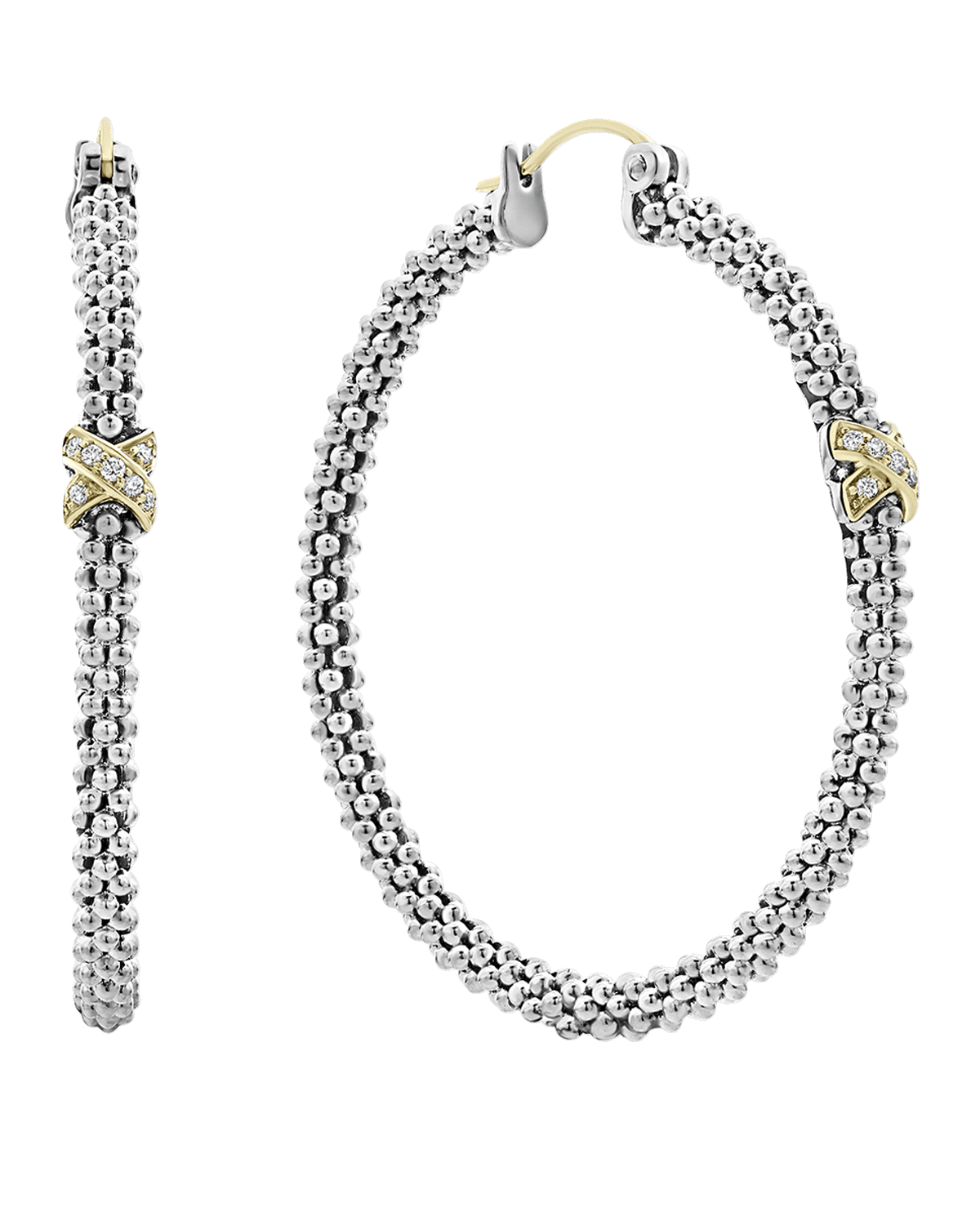 LAGOS Embrace Diamond-X Skinny Hoop Earrings w/ 18k Gold