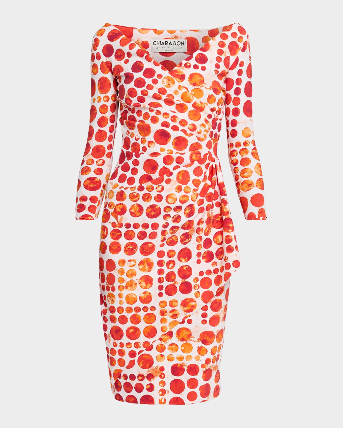 Chiara Boni La Petite Robe Floral V-Neck Long-Sleeve Side-Drape Dress