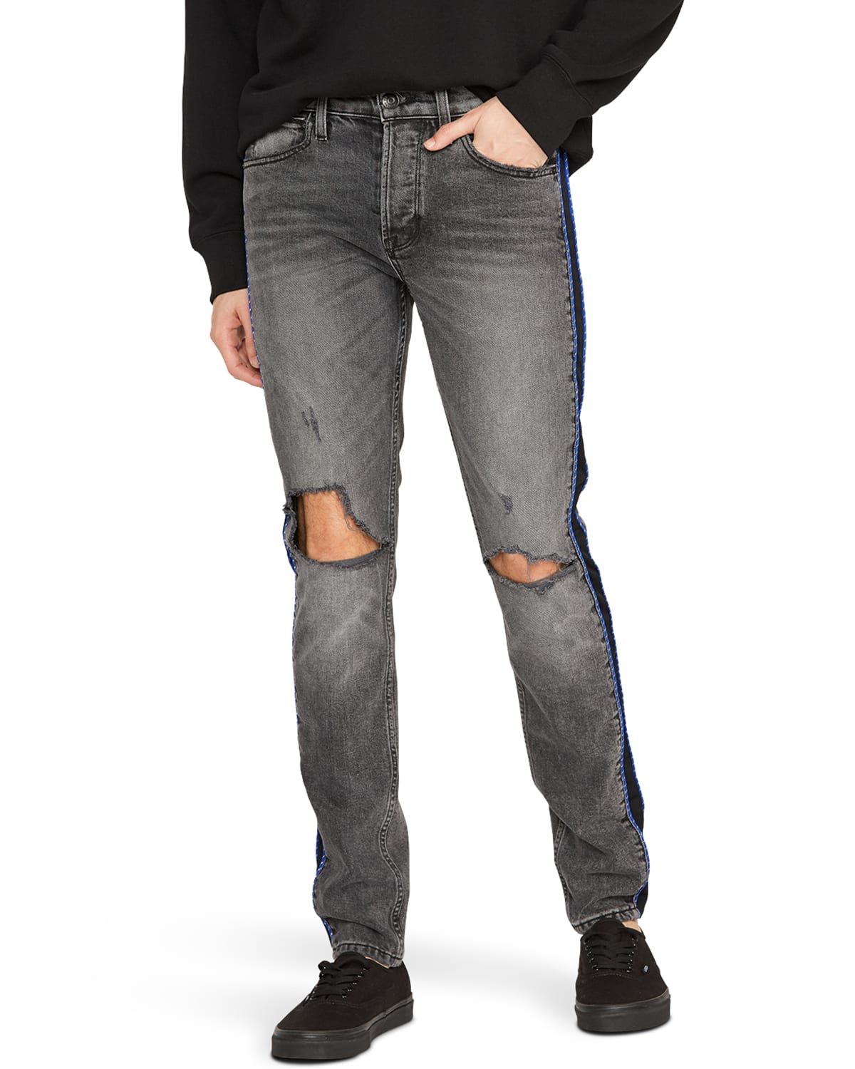 distressed jeans with side stripe