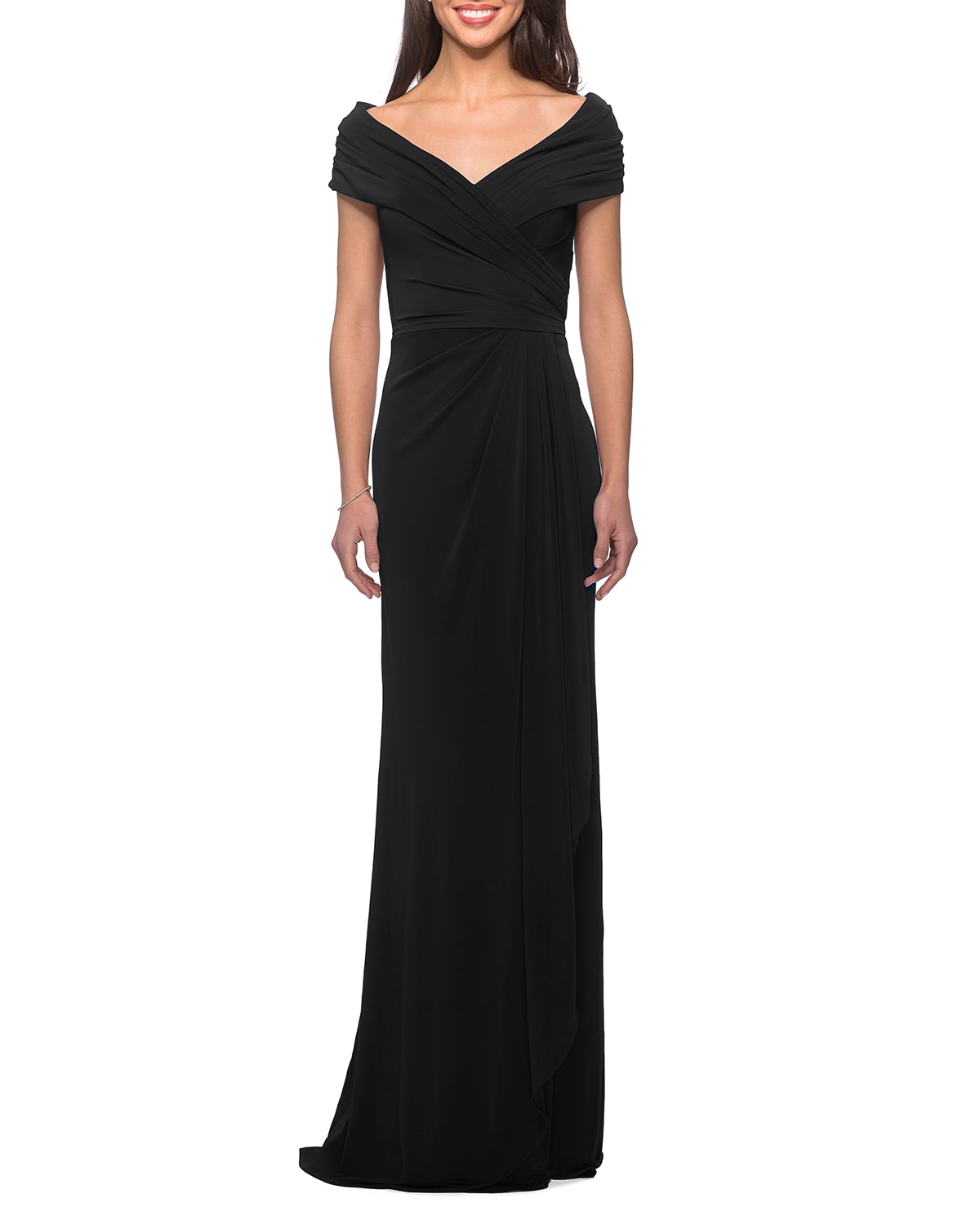 strapless ruched soft jersey gown la femme