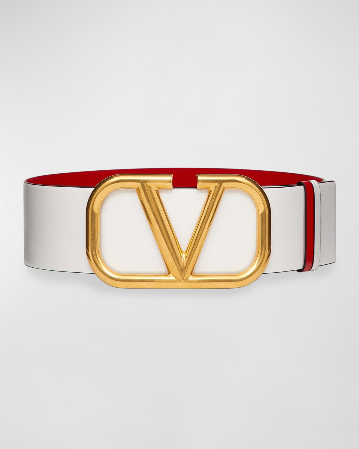 Valentino Garavani Vlogo 70mm Wide Box Leather Belt In Bianco/rouge Pur