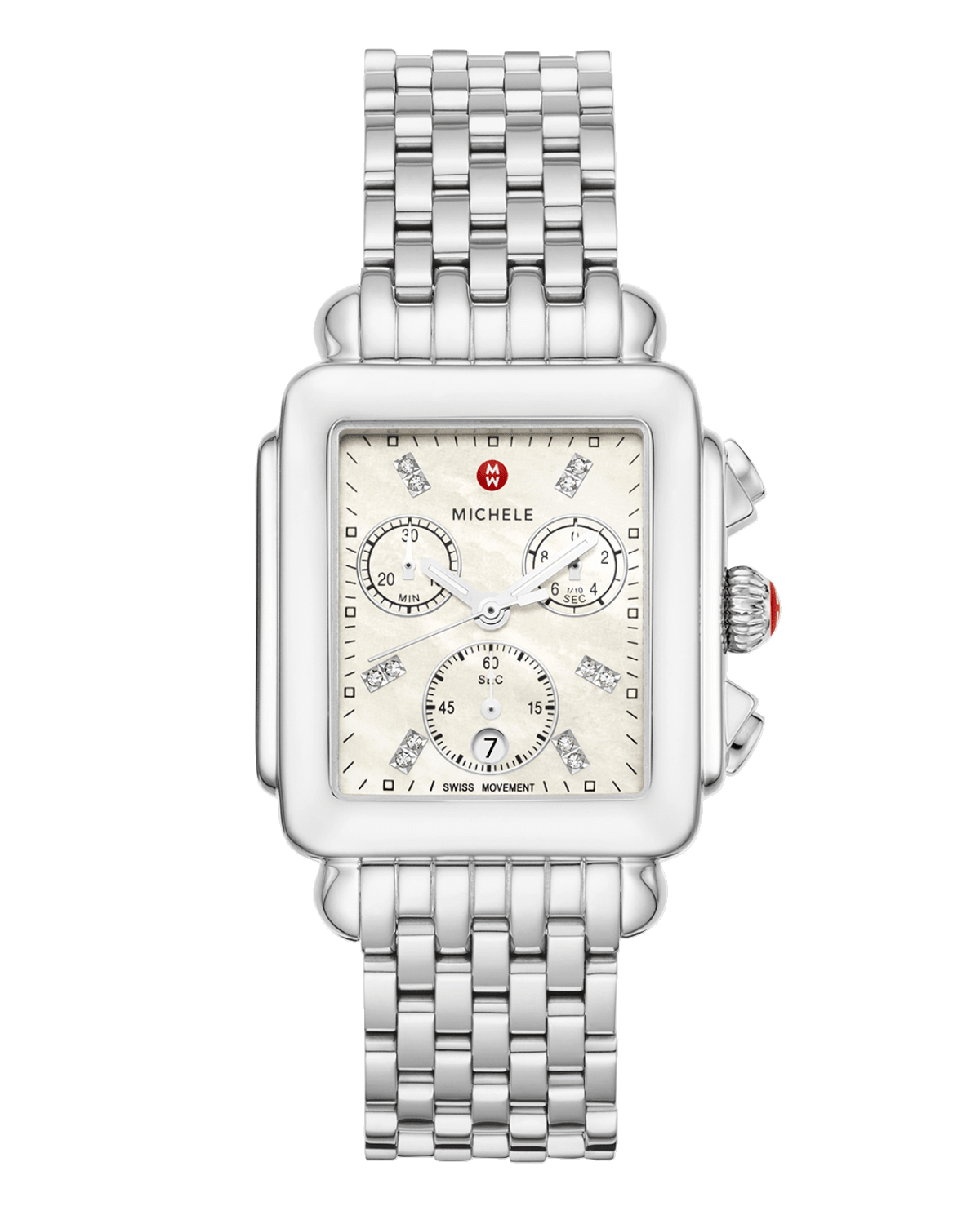 MICHELE Deco 18mm Stainless Steel Diamond Detail Watch