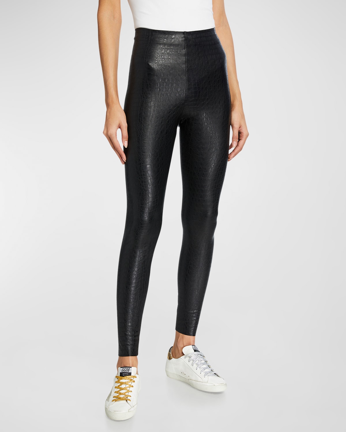 Theory Skinny Chintz Faux-Leather Stretch Leggings | Neiman Marcus