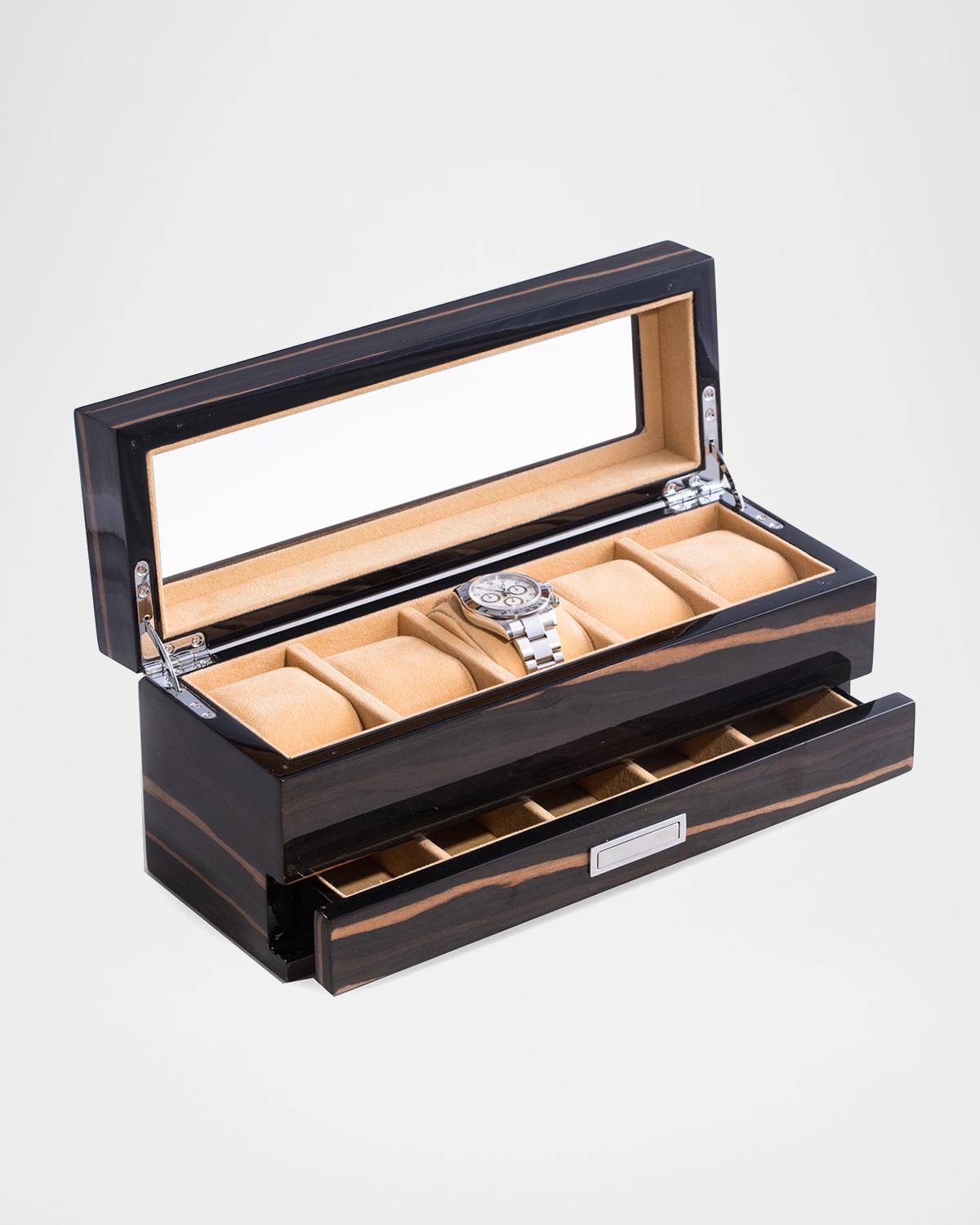 Bey-Berk Men's Personalized Wooden Watch %26 Accessory Storage Case